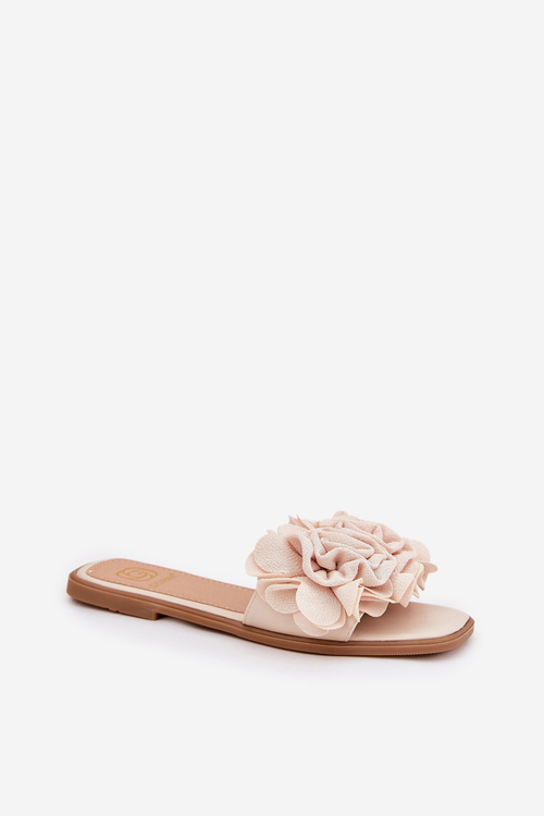 Women's Flat Sandals With Decorative Flowers Beige Misorsse