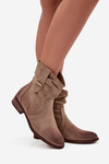 Women's ankle boots with low heel with gathering lined khaki Gracia