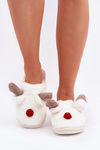 Women's Furry Slippers With Reindeer Motif White Sennalith
