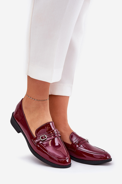 Lacquered Women's Moccasins With Decorative Buckle Bordeaux Mollan