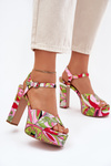 Patterned Heeled Sandals And Platform Pink-Green Slaria