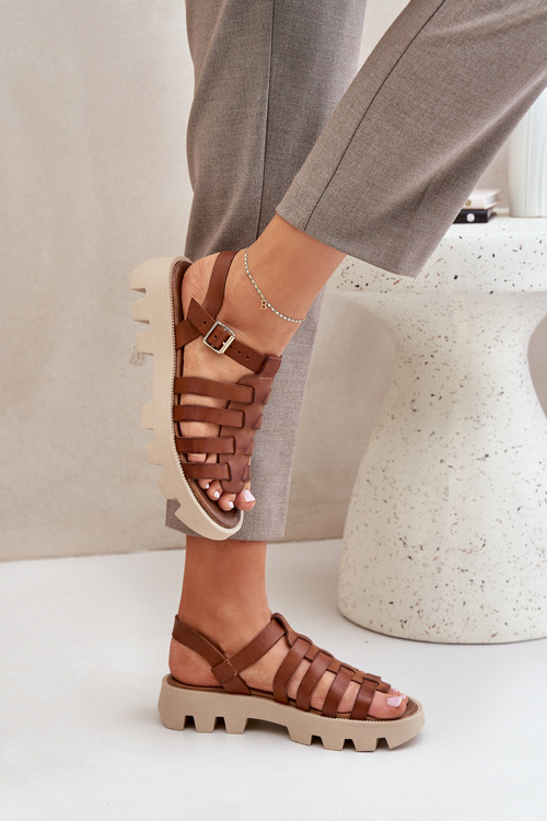 Sandały Damskie Skóra Naturalna Camel Zazoo 3695