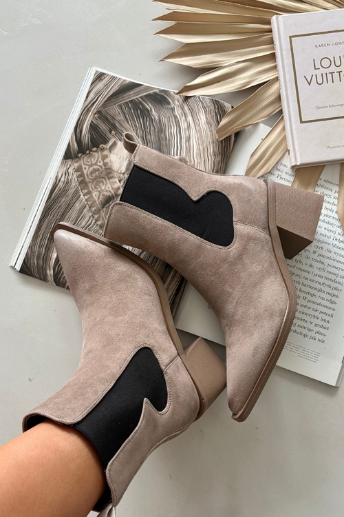 Leather Suede Women's Ankle Boots With Heel Lining Artiker 57C0045 Beige