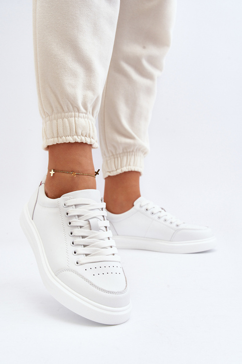 Sneakersy Damskie Skóra Naturalna Białe Dimpna 7905