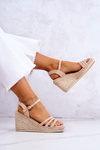 Suede Wedge Sandals Beige Louisiana