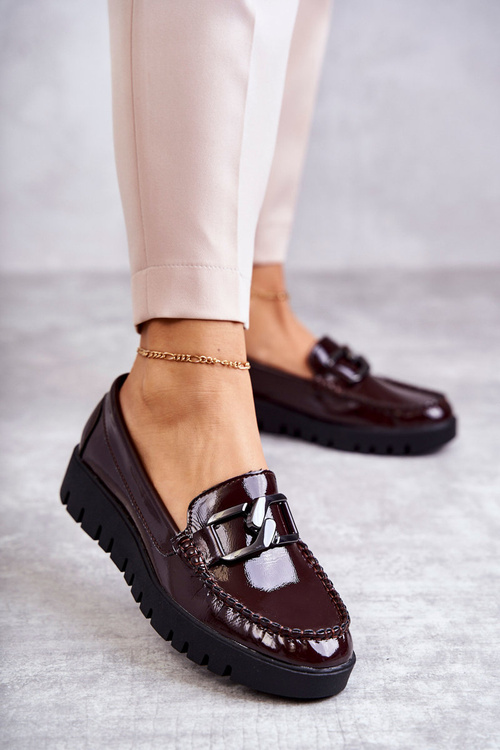 Półbuty Loafery Modne Skóra Bordowe Kjersti