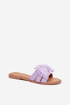 Ladies Flat Heeled Slippers With Tulle Bow Purple Tanira