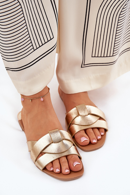Flat Ladies Slippers With Intertwining Straps Gold Selaenor