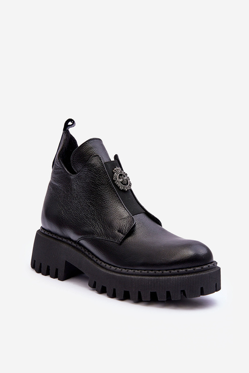 Women's Leather Boots with Ornament Black Lusanna