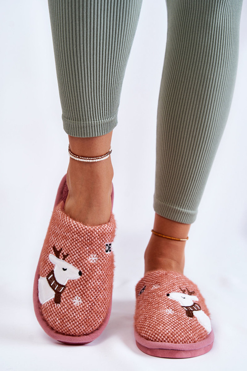 Women's Christmas Slippers With Reindeer Pink Millio