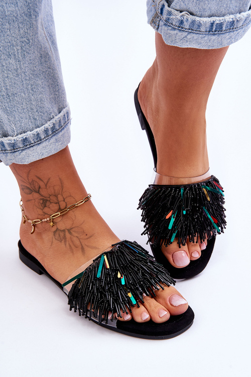 Women's Slippers With Fashionable Decorations S.Barski KV-576-4 Black