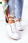 Women's Classic Sneakers White With Silver Eyelets Ecoma