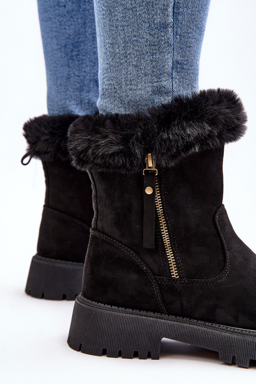 Botki Damskie Zamsz Futerko Czarne Hasiva 23BT26-6522