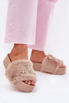 Women's Platform Slippers With Fur And Gold Accessories Beige Livira