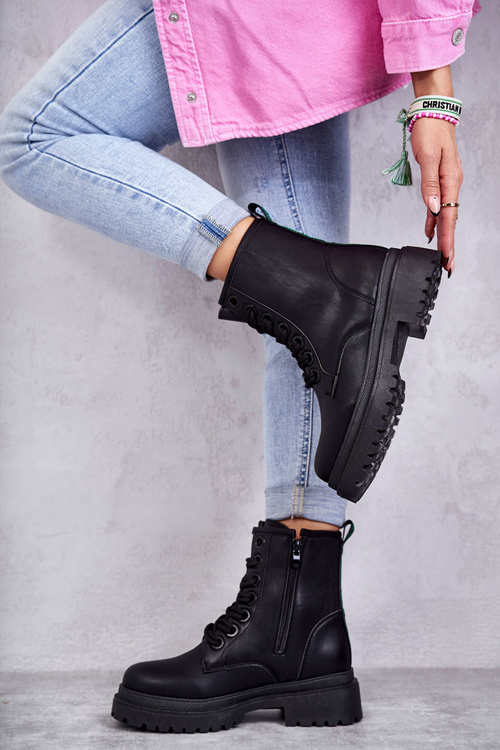 Women's Leather Boots Workers Light Black Denila