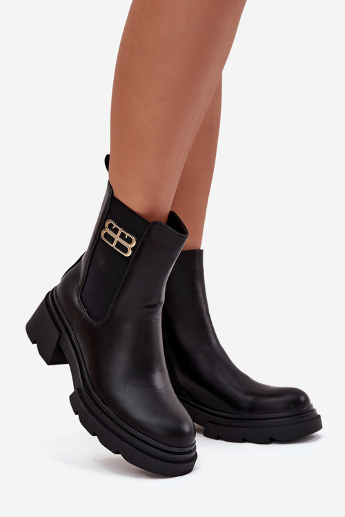 Women's ankle boots with gold detail insulated black Serene