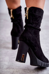 Suede High Boots On A Heel Black Volter