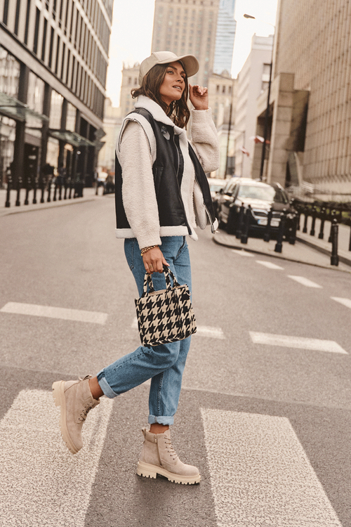 Trapery Botki Ocieplane Zamsz Beżowe Alden A5201-39