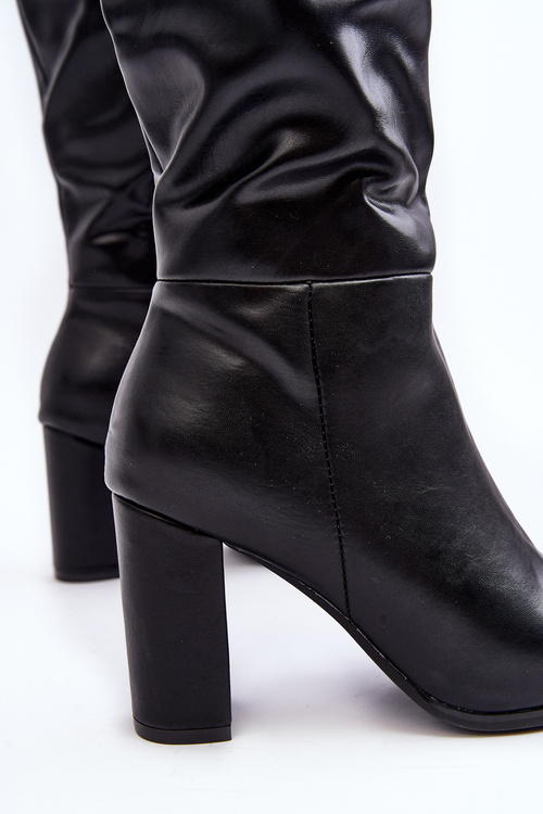 Kozaki Do Kolana Damskie Na Słupku Czarne Fiminna 3872