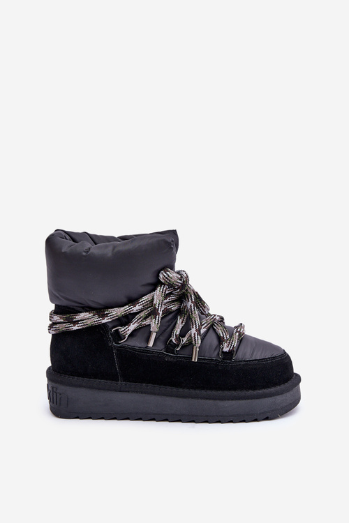 Suede Snow Boots Women With Thick Lacing D.Franklin DFSH375003 Black