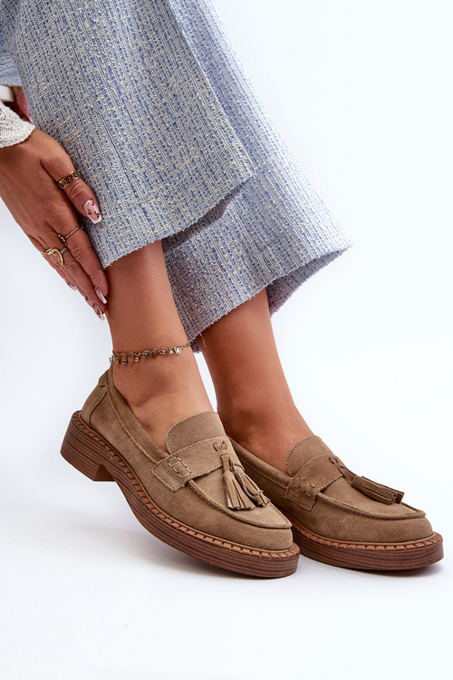 Women's Suede Loafers with Fringes D&A Brown