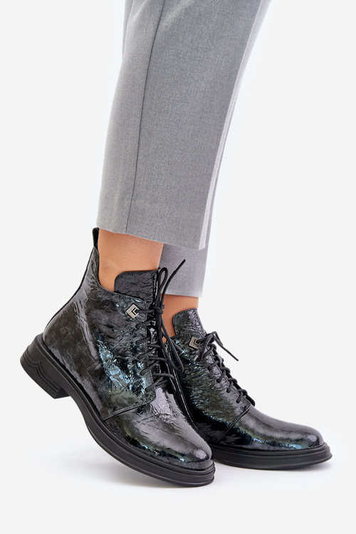 Leather Patent Women's Ankle Boots Insulated With Zipper D&A LZ42-042 Black-Gray