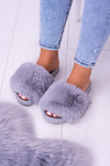 Lu Boo Women's Furry Flip Flops Grey Fur XXL