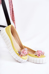 Leather Ballerinas On A Platform With Colorful Ornament Yellow Ladette