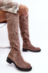 Women's Embellished Over-The-Knee Boots with Flat Heel Beige Cintya