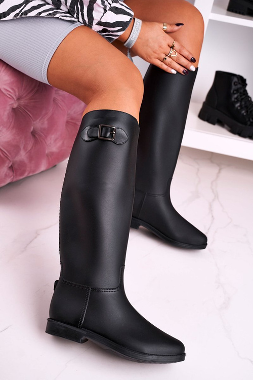 Women's Black Rubber Galoshes Boots Under The Knee Eileen