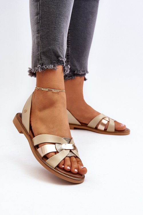 Sandały Skóra Naturalna Damskie Beżowe Zazoo 40382