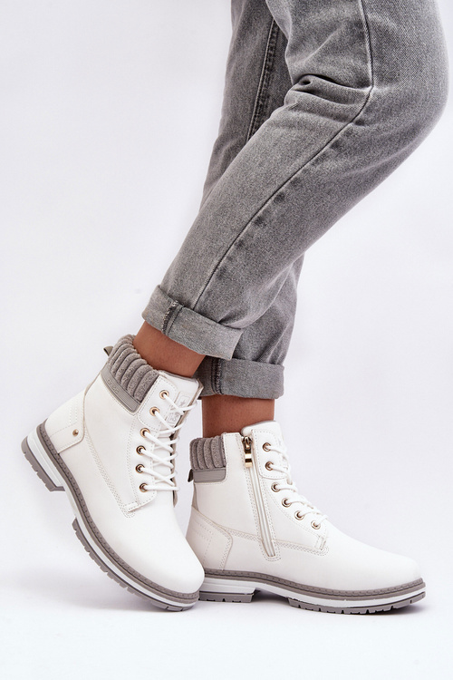 Trapery Damskie Skóra Ocieplane Białe Katalis 23BT26-6510