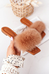 Leather Slippers With Eco Fur Camel Love You So