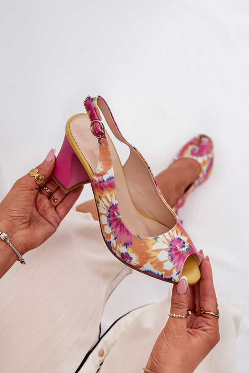 Leather Patterned Women's Sandals On A Heel D&A CR51-006 Multicolor