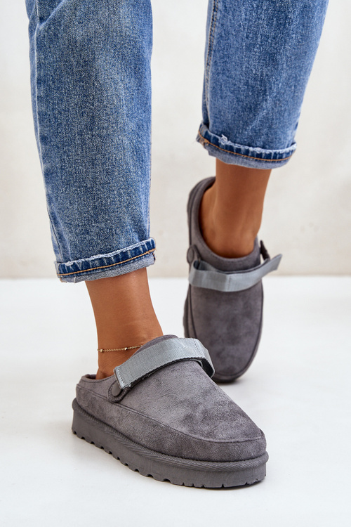 Women's Warm Slippers With Fur On Platform Gray Azida