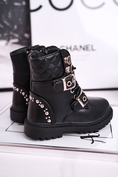 Children's Boots Warm With Fur Black Dolly