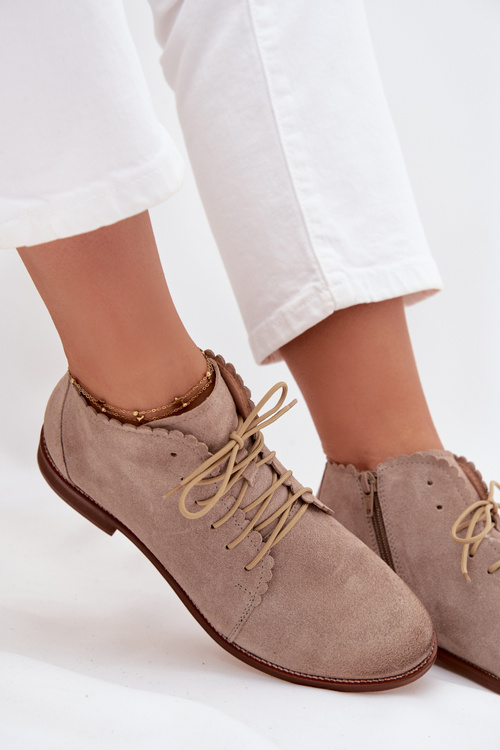 Suede Flat Heel Ankle Boots Cappuccino Zazoo 4078