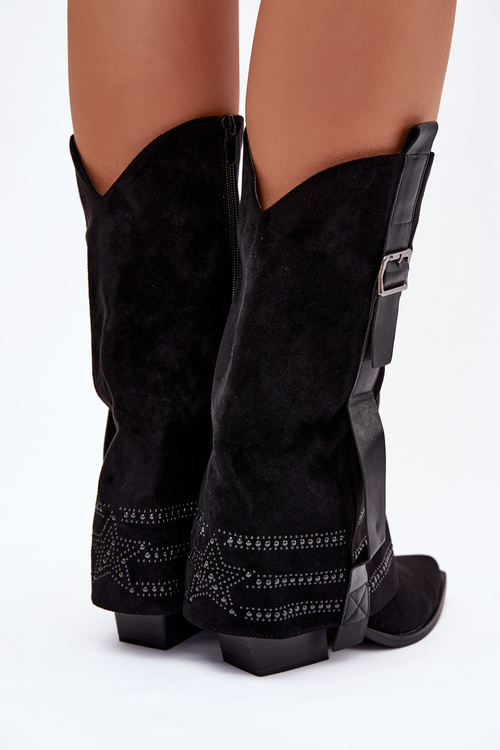 Women's Cowboy Boots With Embellishment And Buckle Black Camilora