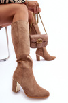 Women's Over-the-Knee Boots in Suede on Heel Dark Beige Kilrenita 