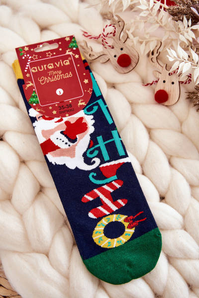 Women's Socks With A Christmas Pattern "Ho Ho Ho" Navy blue