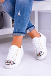 Lu Boo White Sneakers with Shiny Crystals
