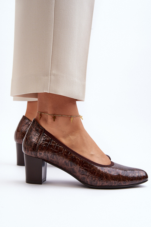 Brown Embossed Patent Leather Pumps Cynania