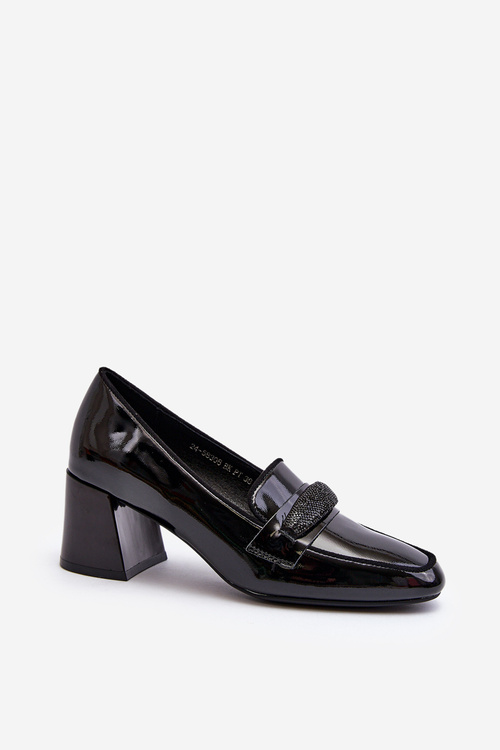 Black Patent Leather Pumps With Ornament Samassa