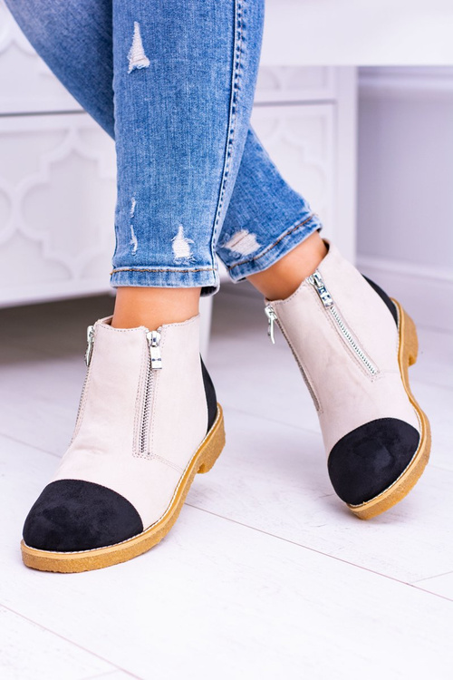 Lu Boo Suede Beige Boots With Zippers Inez