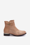 Warm women's ankle boots with flat heel and gold detail beige Ravasira
