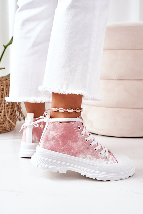 Wysokie Trampki Na Dużej Podeszwie Różowe Z Efektem Tie-Dye Trissy