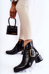 Leather Booties Crocodile Zip Pattern Black Briana