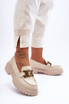 Women's Platform Moccasins with Decoration Beige Ameg