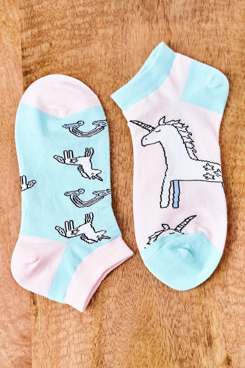 Mismatched Socks With A Unicorn Green-Pink