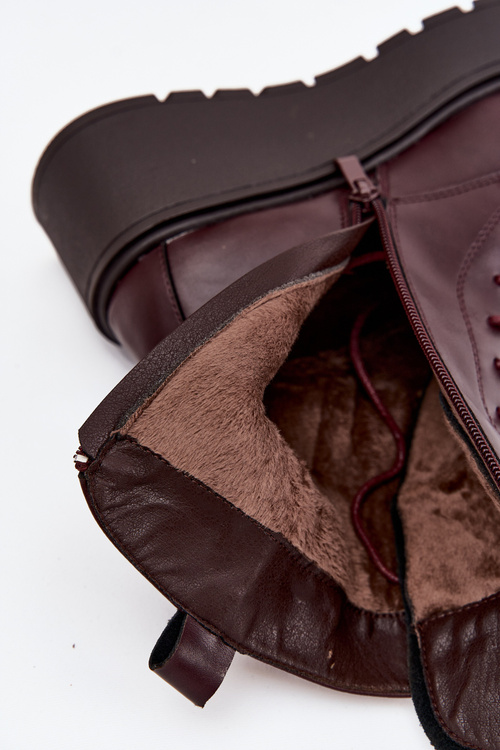 Damskie Botki Ocieplane Skóra Naturalna Ozdoba Bordowe Ulrika